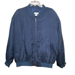 Vintage Bogari Silk Navy BlueFull Zip Bomber Jacket L